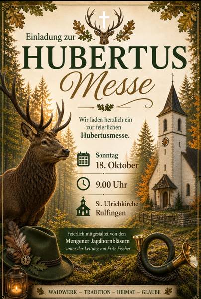 Quelle: Röm.-kath. Kirchengemeinde Sigmaringen KdöR Hubertusmesse Rulfingen 18.10.2026
