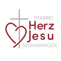 Farbiges Logo der Pfarrei Herz Jesu Sigmaringen mit stilisiertem Herz und Kreuz in Rot und Grau.