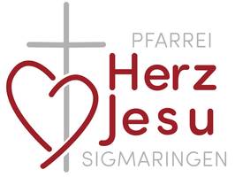 Quelle: Grafikagentur büro (un)sichtbar, Röm.-kath. Kirchengemeinde Sigmaringen KdöR Farbiges Logo der Pfarrei Herz Jesu Sigmaringen mit stilisiertem Herz und Kreuz in Rot und Grau.